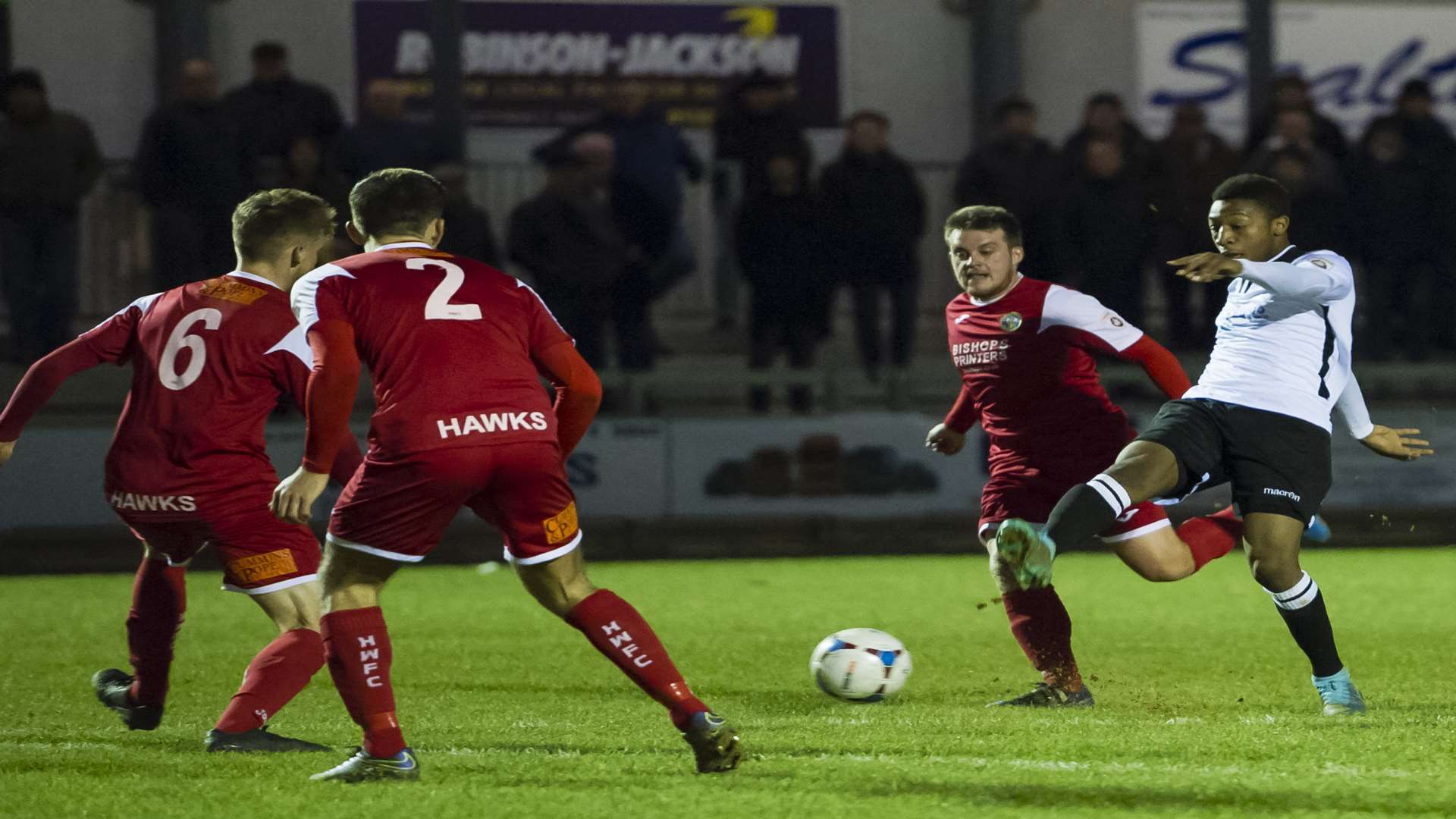 Ebou Adams scores his first senior goal for Dartford against Havant & Waterlooville Picture: Andy Payton