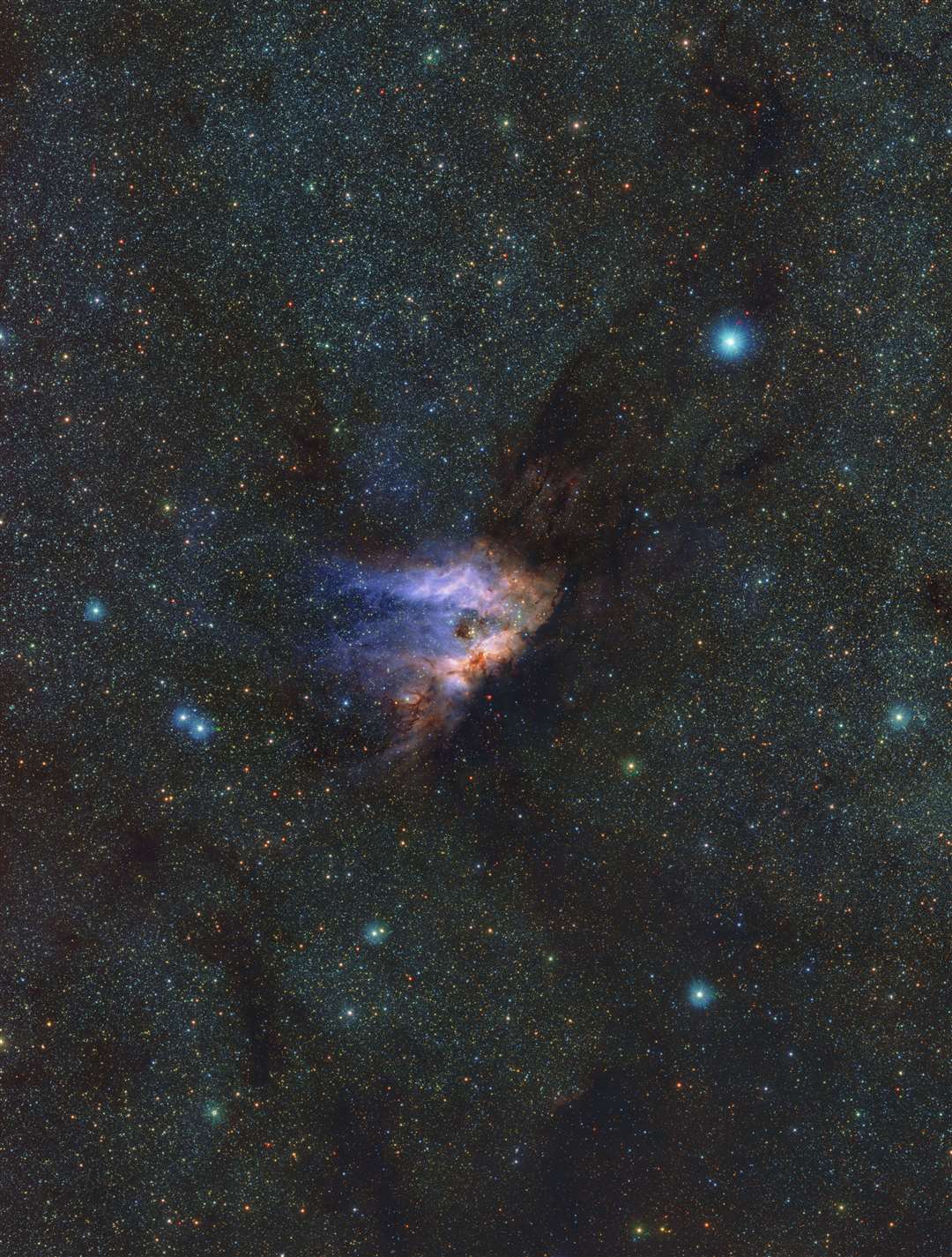 A detailed infrared view of Messier 17, also known as the Omega Nebula or Swan Nebula (ESO/VVVX survey)