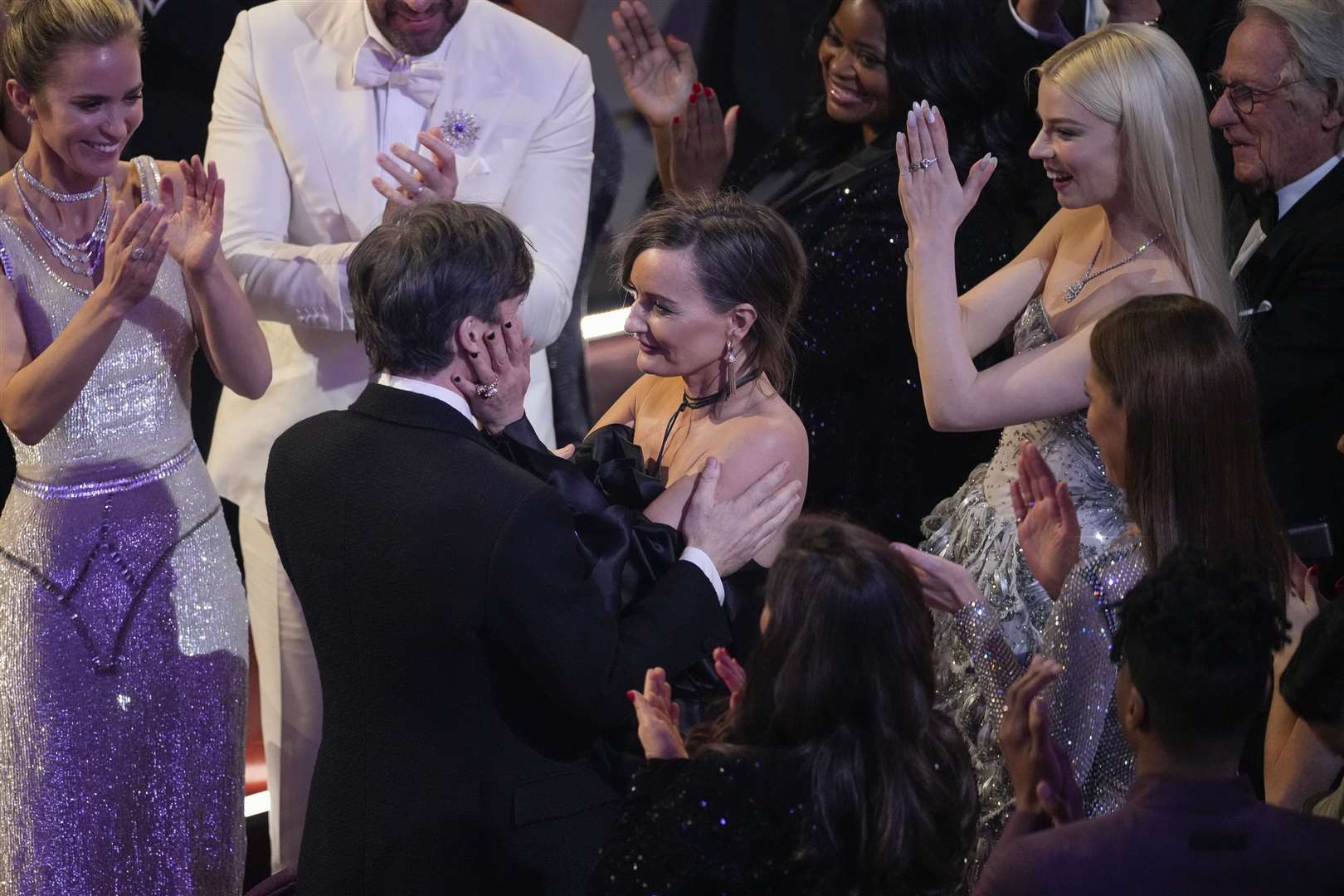 Cillian Murphy’s wife, Yvonne McGuinness, congratulates him on winning the best actor Oscar (Chris Pizzello/AP)