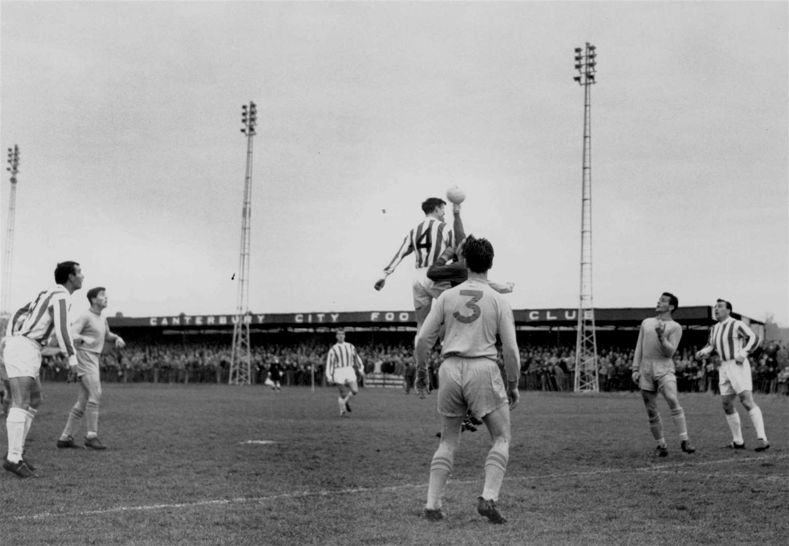 There was FA Cup defeat in November 1964 when Canterbury (in striped shirts) lost at home to Fourth Division Torquay United 6-0. A crowd of 3,000 was then the biggest at Kingsmead to watch Canterbury, who had been waiting 16 years to meet Football League opponents again