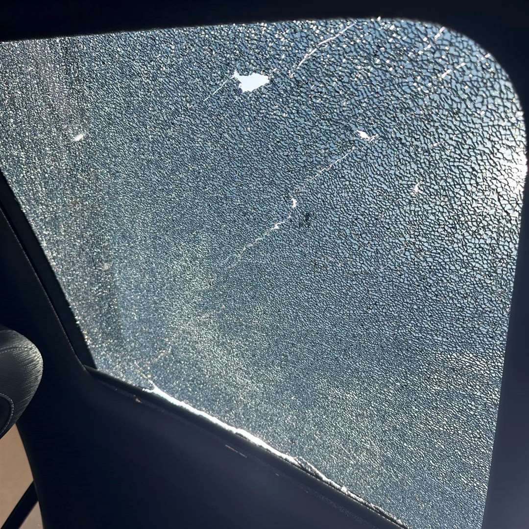 The smashed sunroof from the inside of her car. Picture: Chanice Crystal Dawson