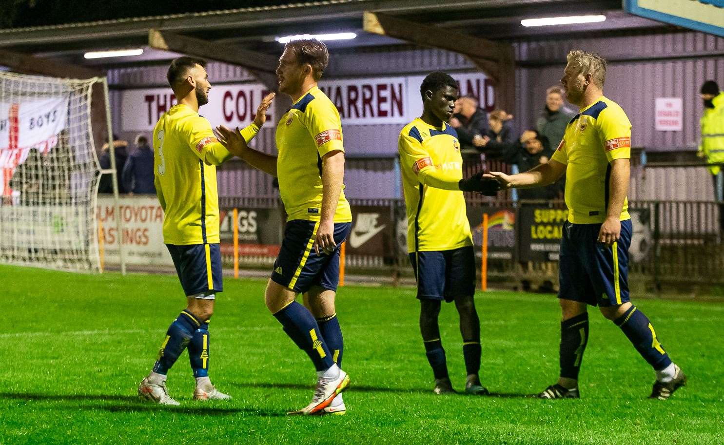 Whitstable celebrate Harry Goodger's goal in their defeat at Hastings United. Picture: Les Biggs