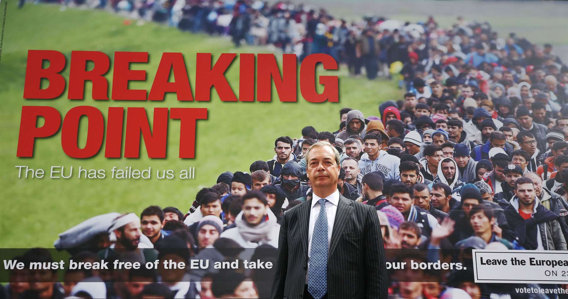 Nigel Farage unveils Ukip’s controversial ‘breaking point’ poster in the EU referendum campaign (Philip Toscano/PA)