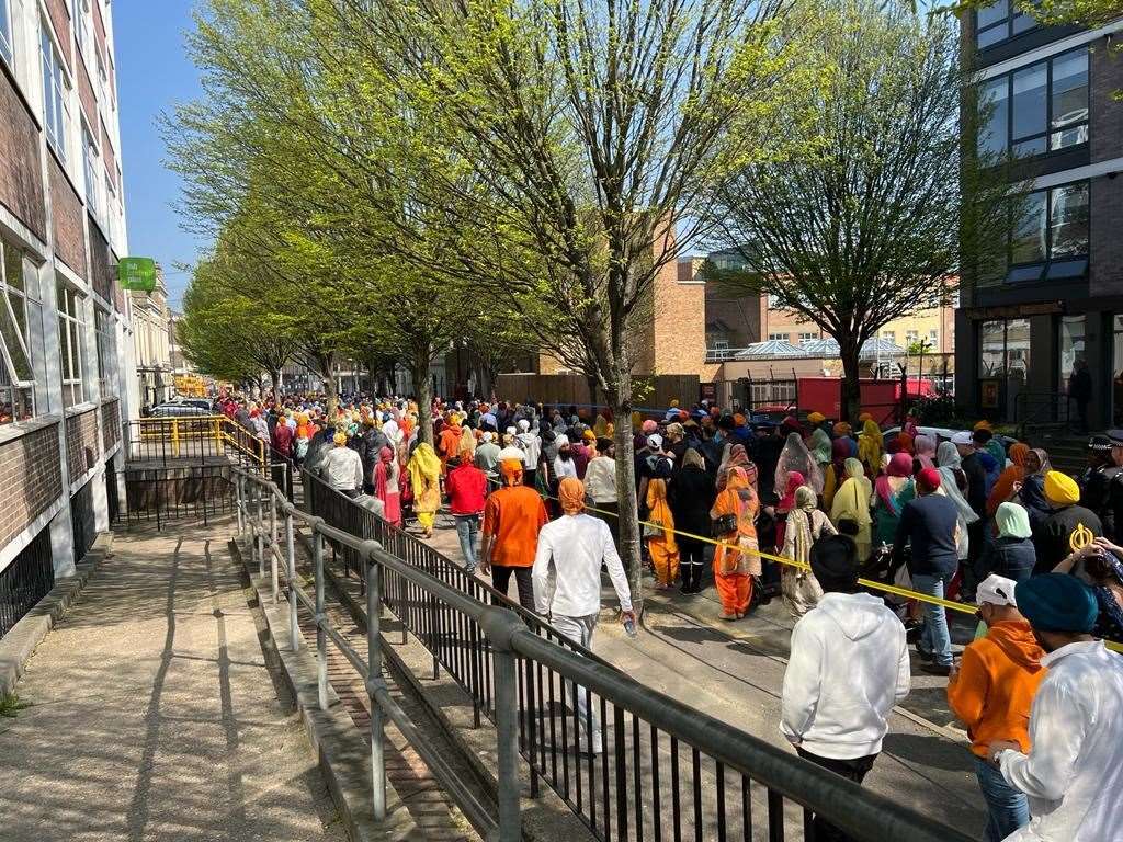 Thousands of people gathered at the Gravesend Gurdwara for a celebratory parade marking the Sikh festival of Vaisakhi which has returned after two years. Photo: Andy Singh