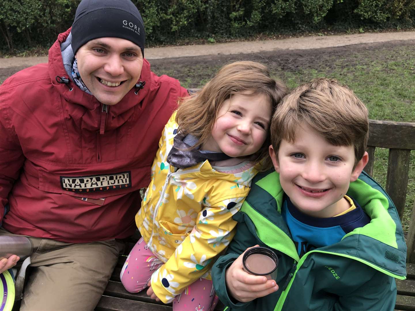 Robert Monton with daughter Olive, four, and son Albert, seven