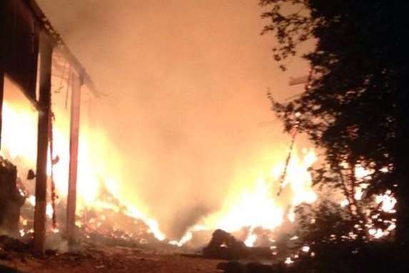 The blaze engulfing a Minster barn rages in the early hours. Picture: Emily Buckingham