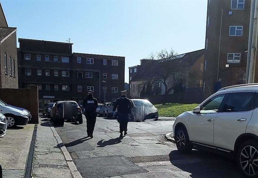 Police officers on patrol in Folkestone after social distancing restrictions were imposed (32731379)