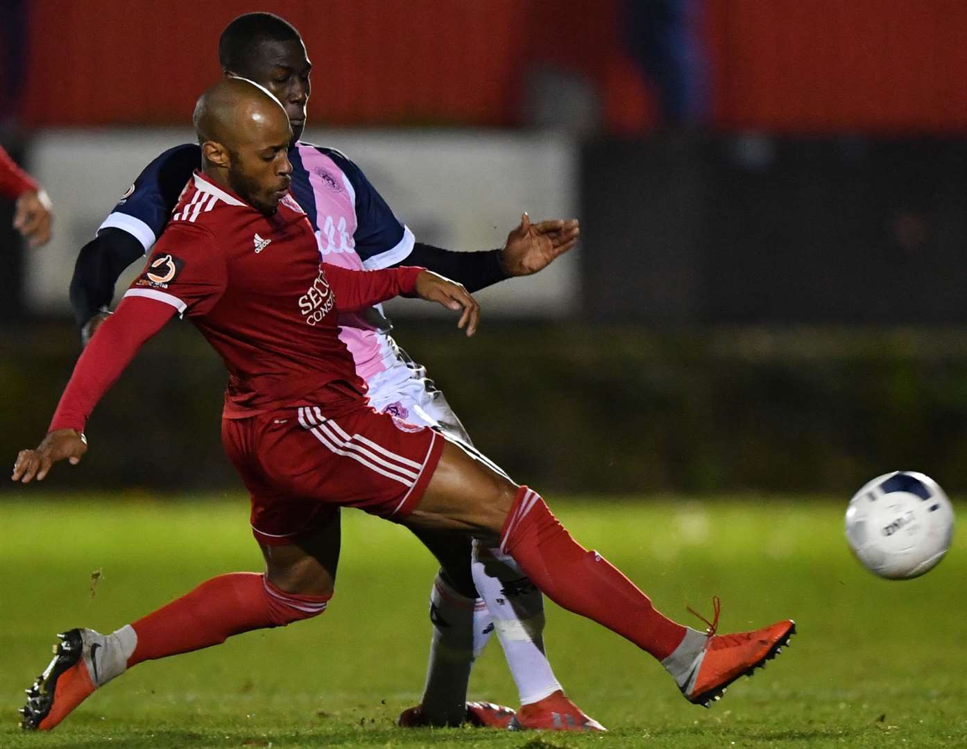 Welling's Sanchez Ming gets to the ball first against Dulwich. Picture: Keith Gillard