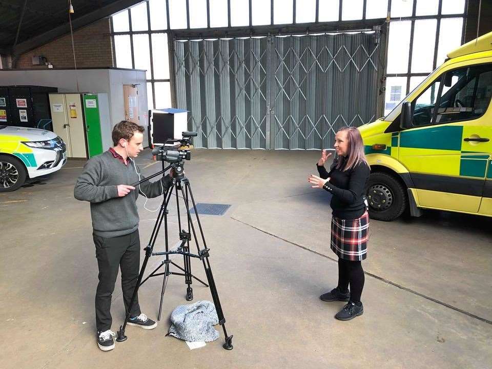 Behind the scenes at Sittingbourne ambulance station for Come Sign With Me with presenter Becki Breiner and KMTV producer Cameron Tucker (14849905)