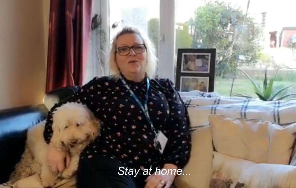 Stay At Home: Jacquie Gibbons' part, aided by her dog, in Stay At Home, Kent Community Health NHS Foundation Trust staff choir's version of This Is Me