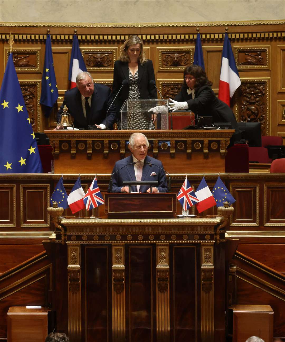 Charles addresses parliamentarians in the Senate Chamber, at the Luxembourg Palace in Paris in 2023 (Ian Vogler/Daily Mirror/PA)