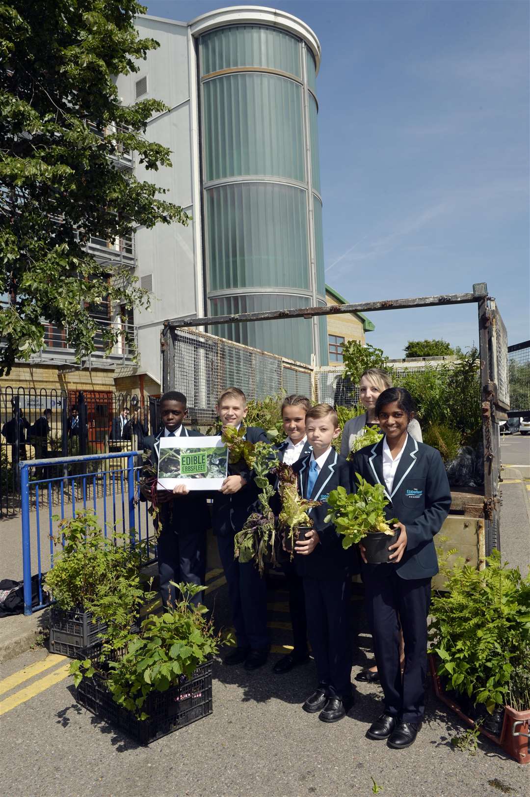 Ebbsfleet Academy teacher Dr Rebecca Handley with pupils, from left, Emmanuel Adewunmi, William Blackmoor, Grace Barrett, Lewis Clarke and Harini Gopi (2429547)