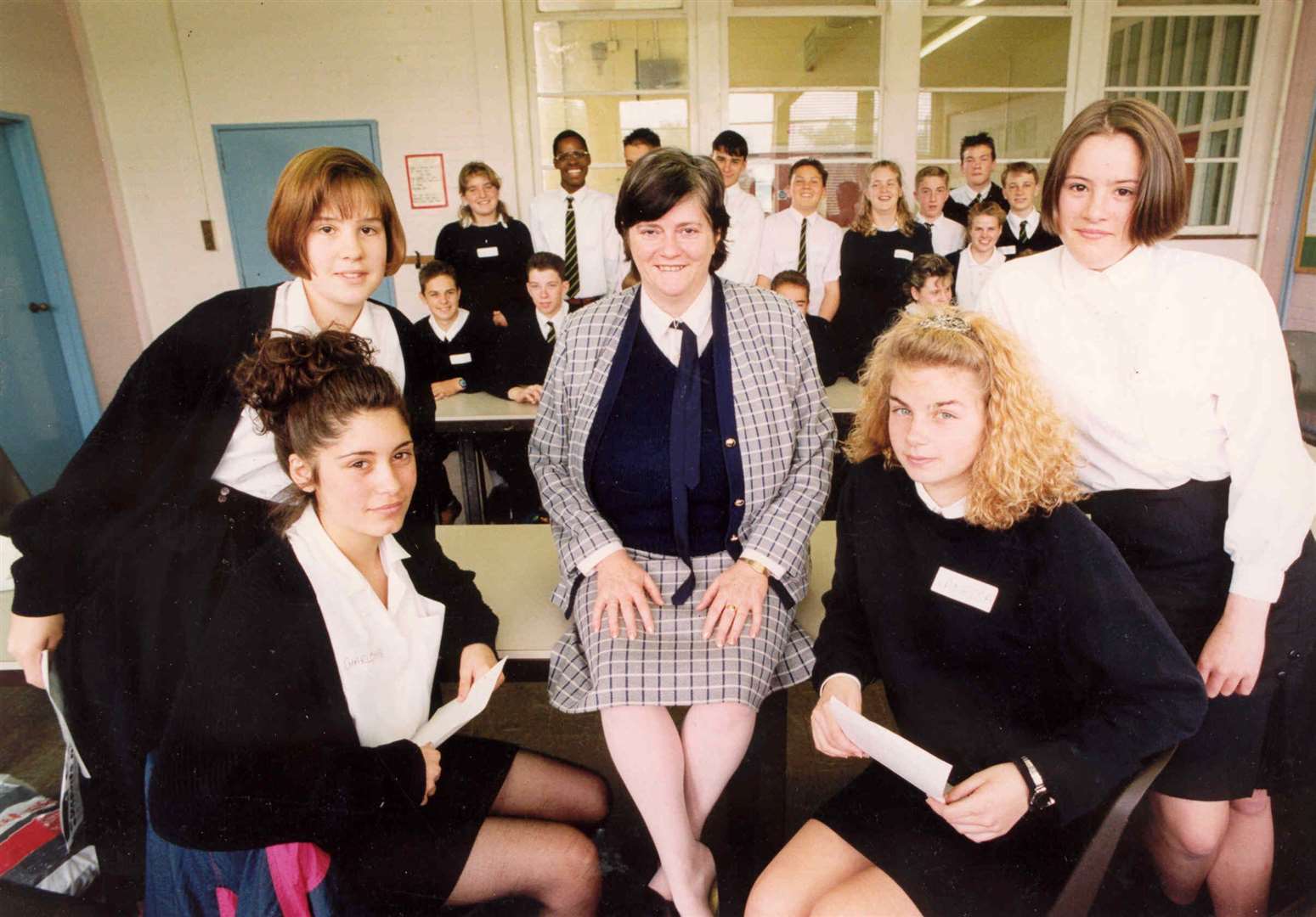Ann Widdecombe, MP for Maidstone, with pupils of Oldborough Manor School on June 14, 1991