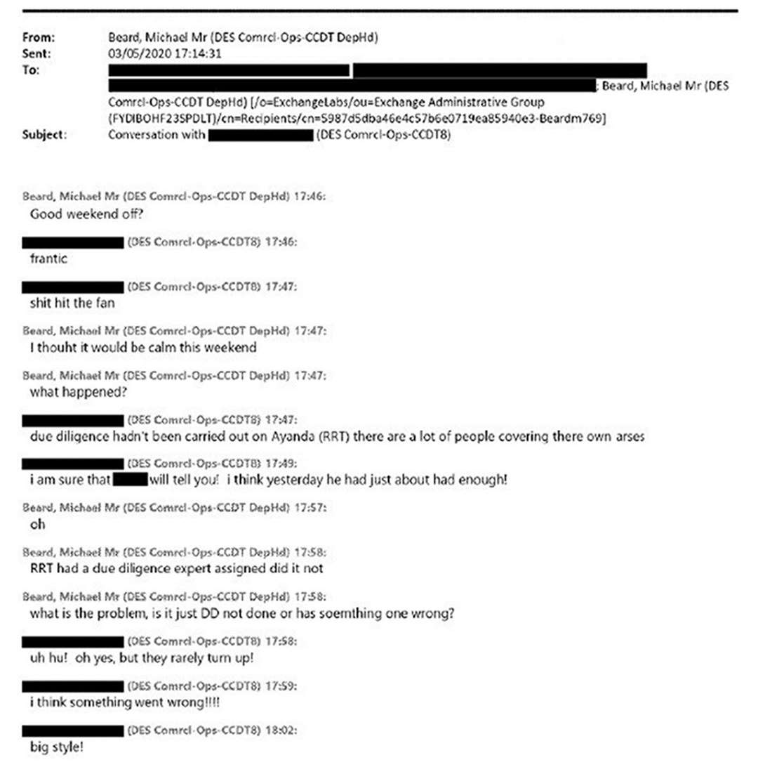 A screenshot of emails referred to in court (Good Law Project/PA)