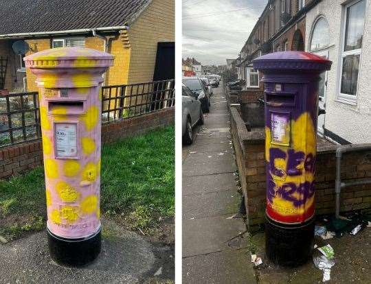 Postboxes in the Temple Hill area of Dartford were painted in the colours of Mr Blobby and Cadburys Creme Eggs