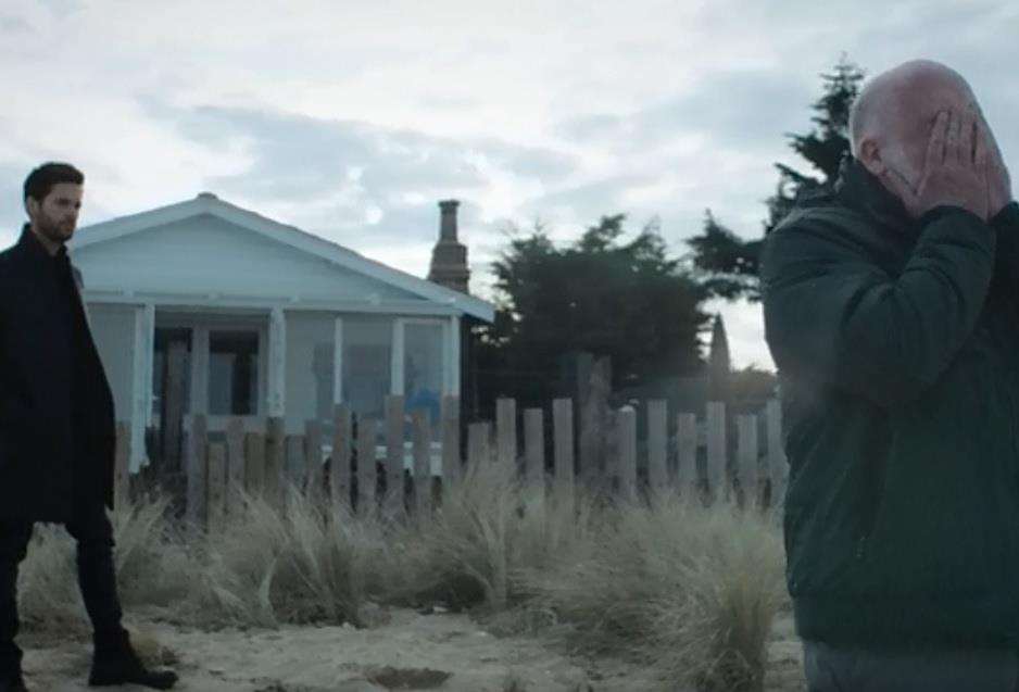 Tom Riley as DI Will 'Staffe' Wagstaffe (leff) on the beach in front of the Rev Jeanette McLaren's Sheppey home in the ITV thriller Dark Heart. Picture: ITV (5591715)