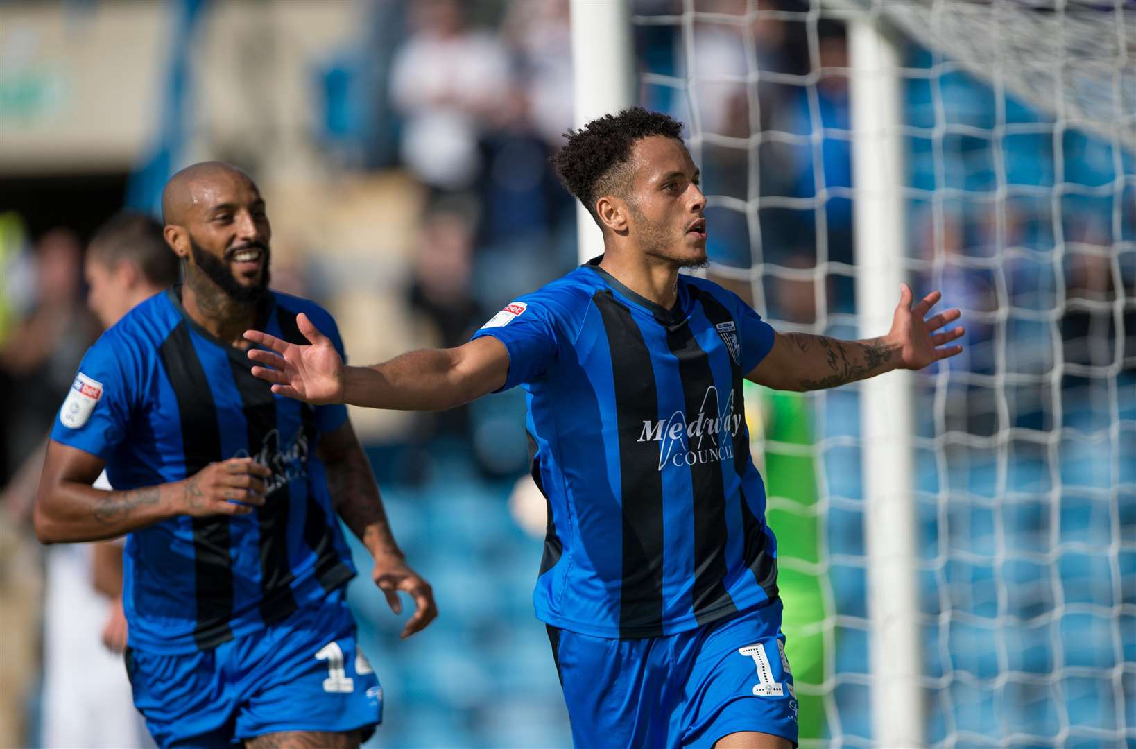 Elliott List celebrates his goal for Gillingham on Saturday Picture: Ady Kerry