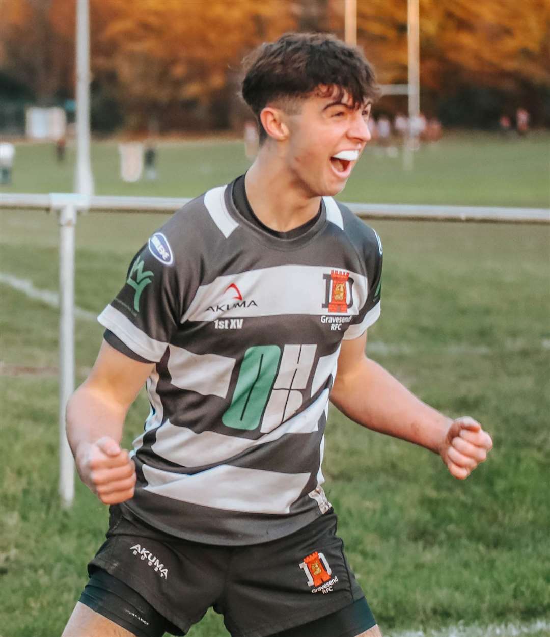 Gravesend's Finley White celebrates the first try against Sidcup. Picture: JP_PhotographerUK