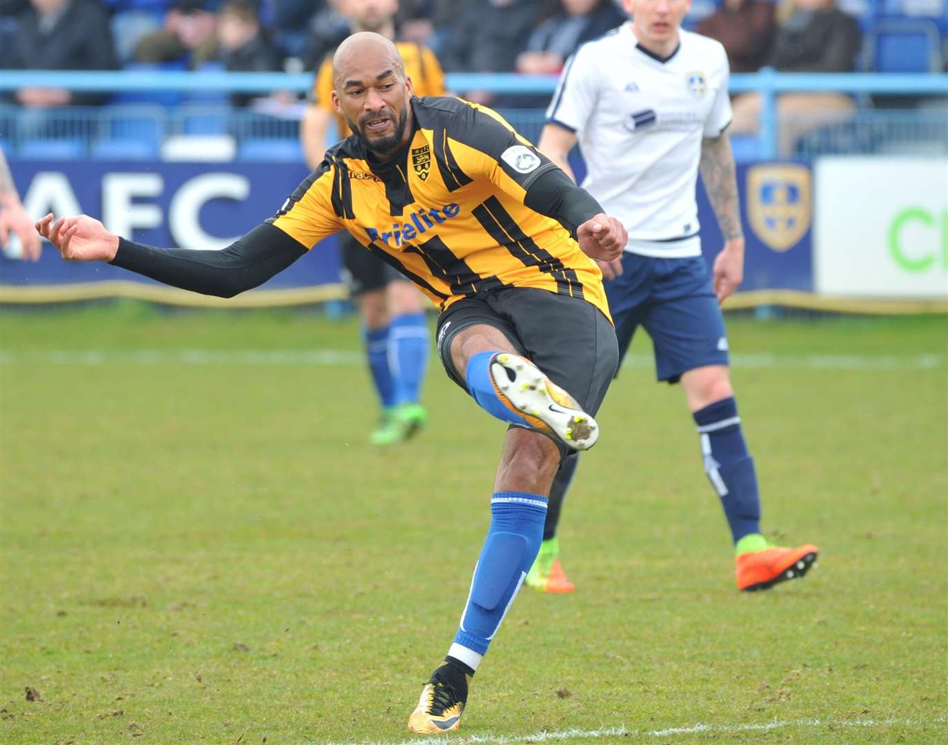 Delano Sam-Yorke goes for goal Picture: Steve Terrell