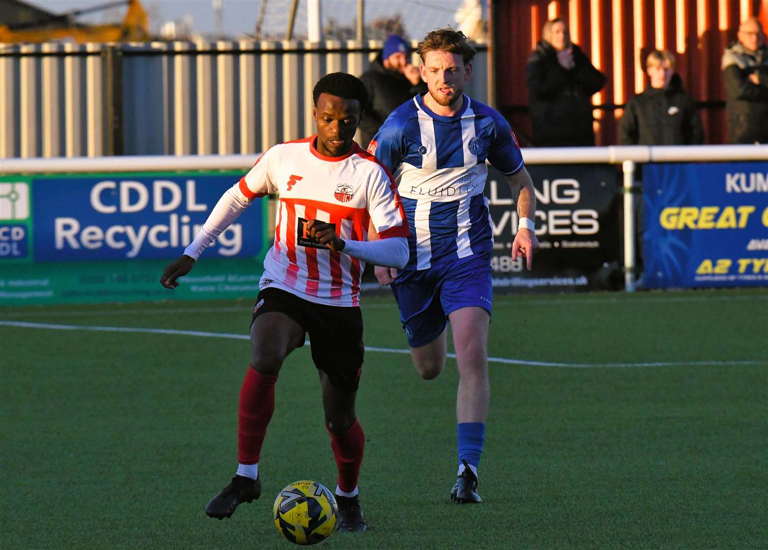 Herne Bay's Tom Hanfrey – giving chase against Sheppey earlier this season – impressed in their weekend 1-1 draw at Three Bridges. Picture: Marc Richards