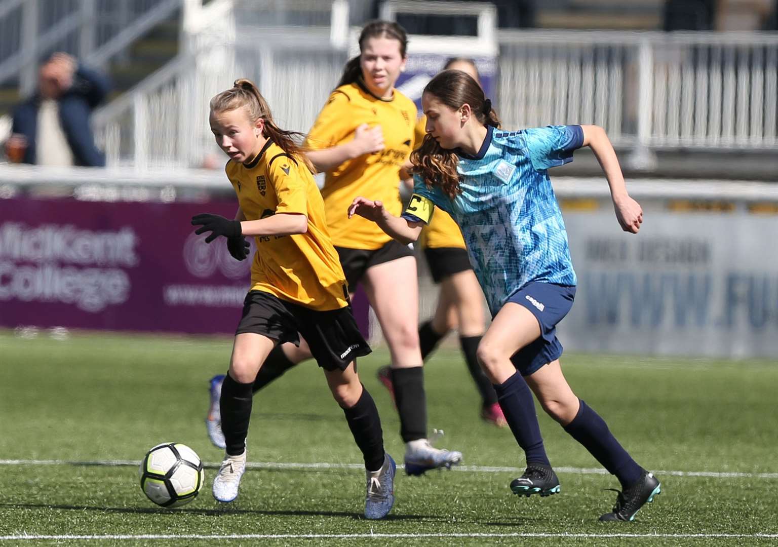 Maidstone United under-14s (amber) on the ball against London City Lionesses under-14s. Picture: PSP Images