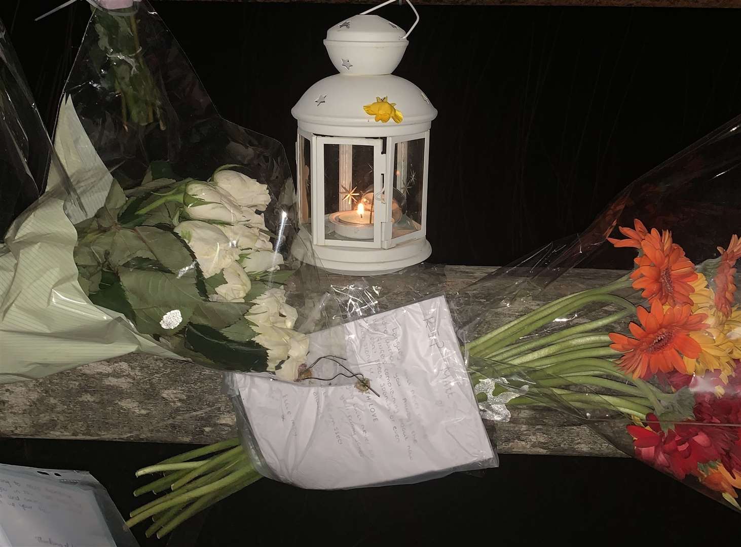 Lanterns and floral tributes in the park where Matthew was found Picture: Michael Bond