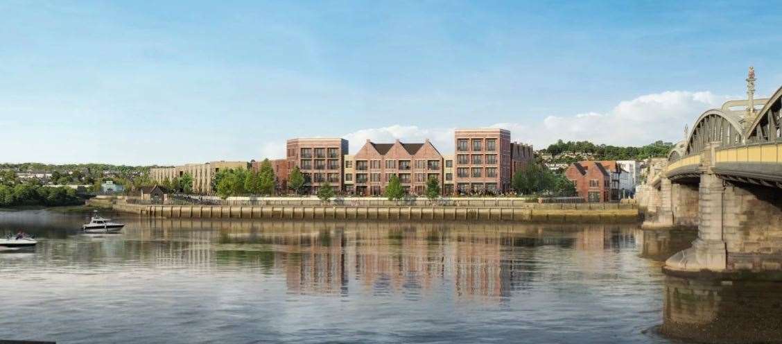 The Strood project would feature 195 homes next to the River Medway. Picture: Medway Development Company/BPTW Architecture