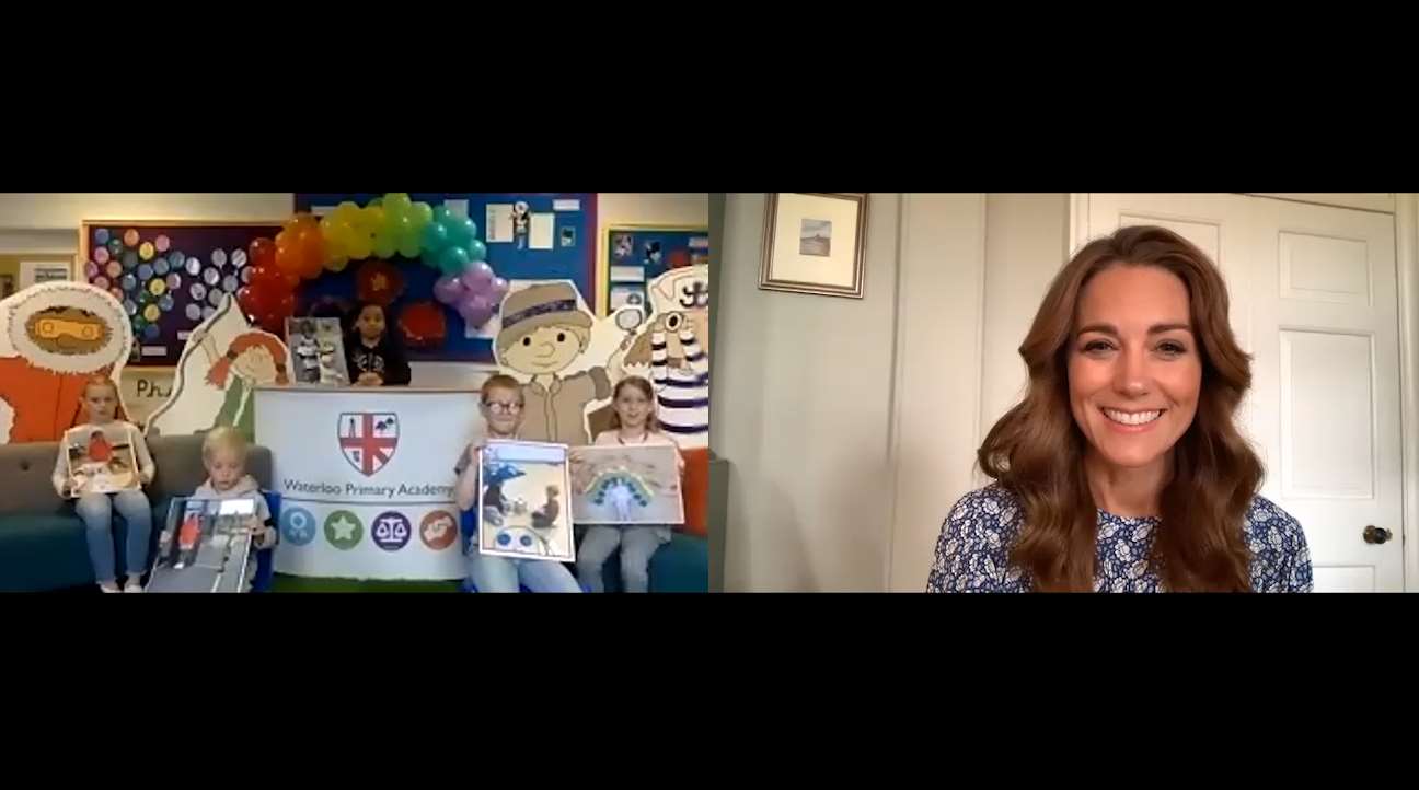 Kate chats to the schoolchildren during the assembly (Kensington Palace/PA)