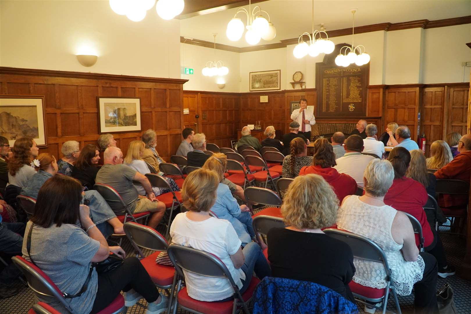 The council leader Matt Boughton addresses the public meeting in the Tonbridge Castle chambers