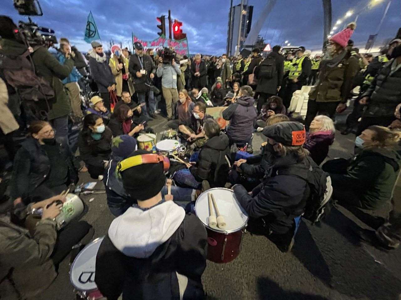 Protesters were surrounded by lines of police (Dan Barker/PA)