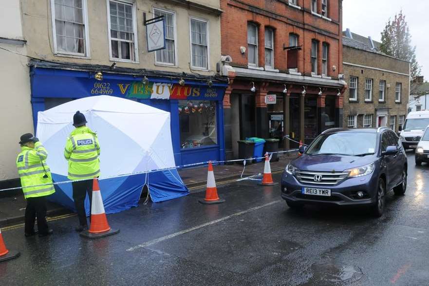 Police forensics officers at the scene in Lower Stone Street, Maidstone