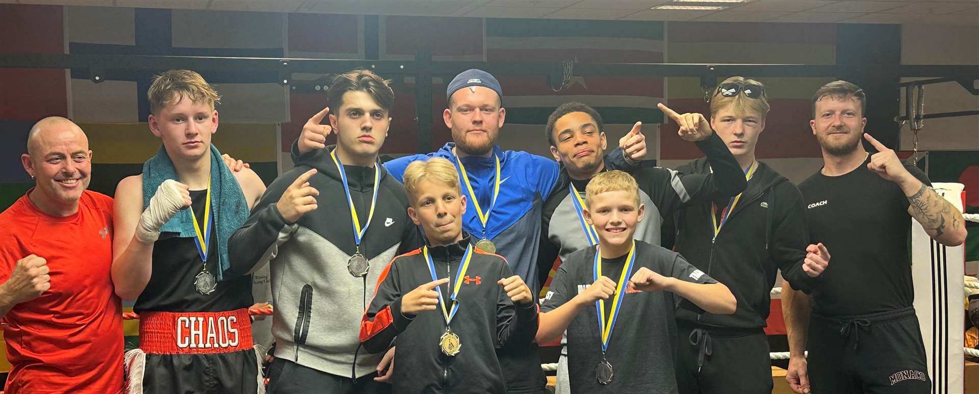 Leo's Lions ABC medal winners. Back row, from left, head coach Alvin Martin, Keaton Young, Riley Pennell, Callum Young, Tyrone Morris, Charlie Sillence and coach Louis Evans. Front, Ronny Heaver and Max Weintraub