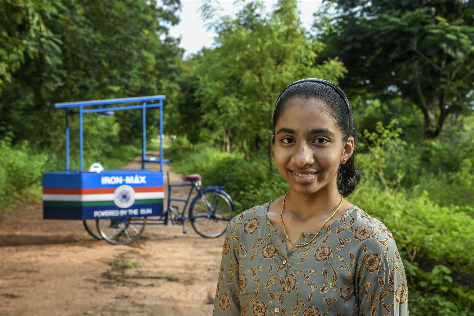 The teenage inventor with her solar powered ironing cart (Earthshot Prize/PA)