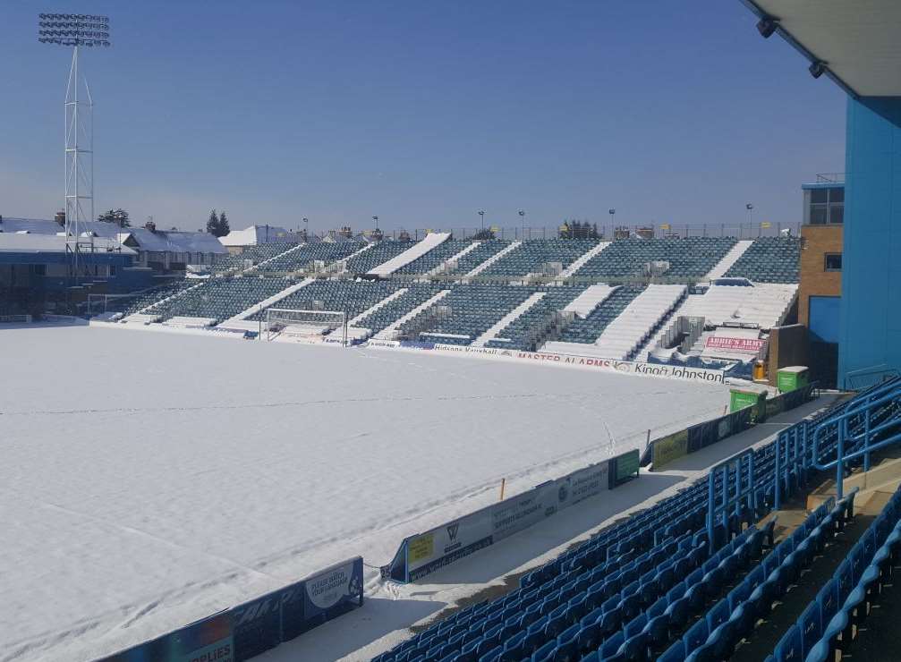 Gillingham's pitch was covered in snow for much of the week Picture: Gillingham FC