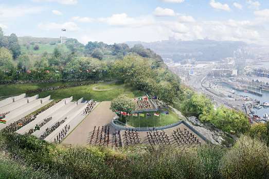 How the memorial would fit into the general landscape. Picture provided by Dover District Council, original aerial photography by webbaviation.co.uk