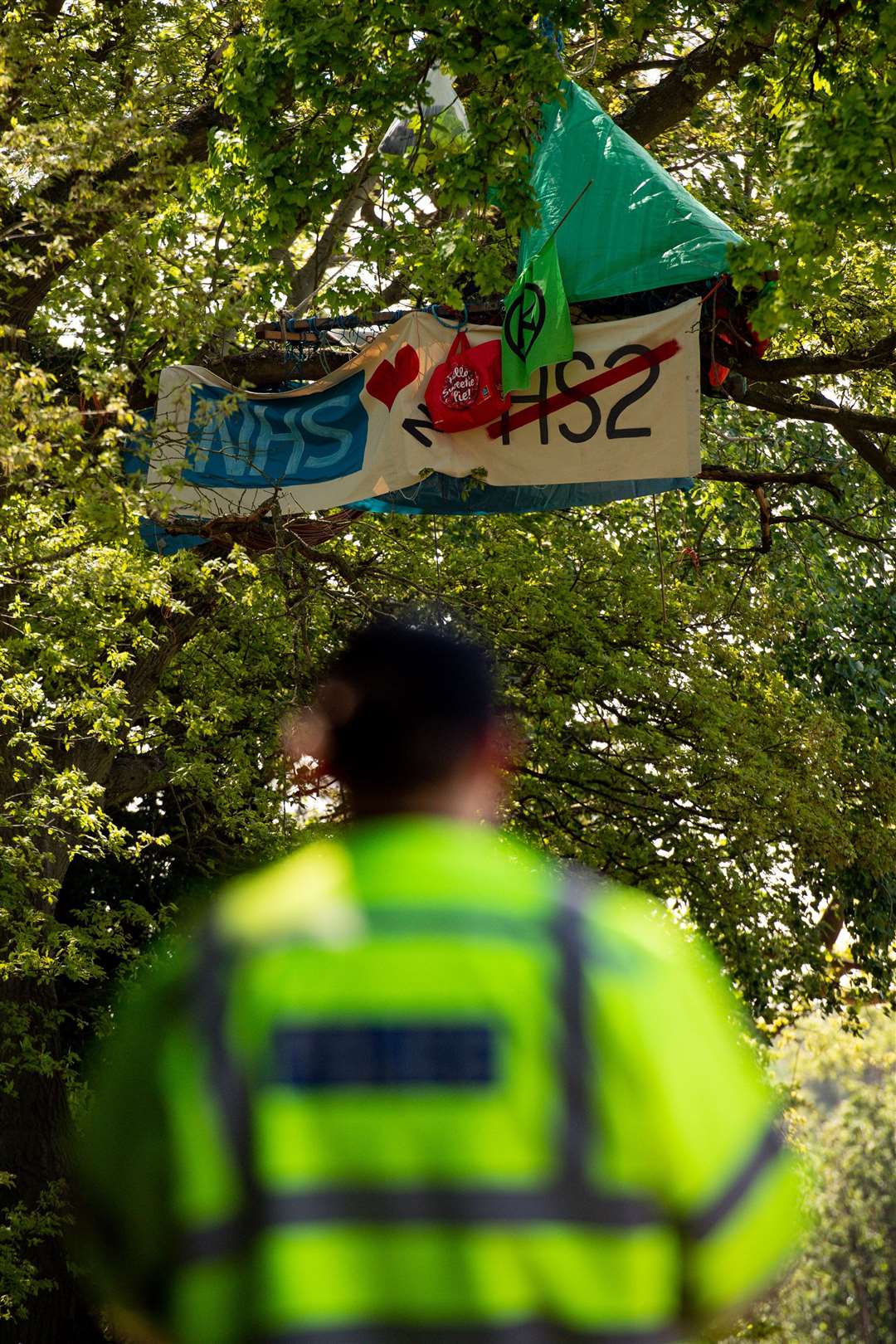 Anti-HS2 protesters at Crackley Woods, near Kenilworth, Warwickshire (Jacob King/PA)