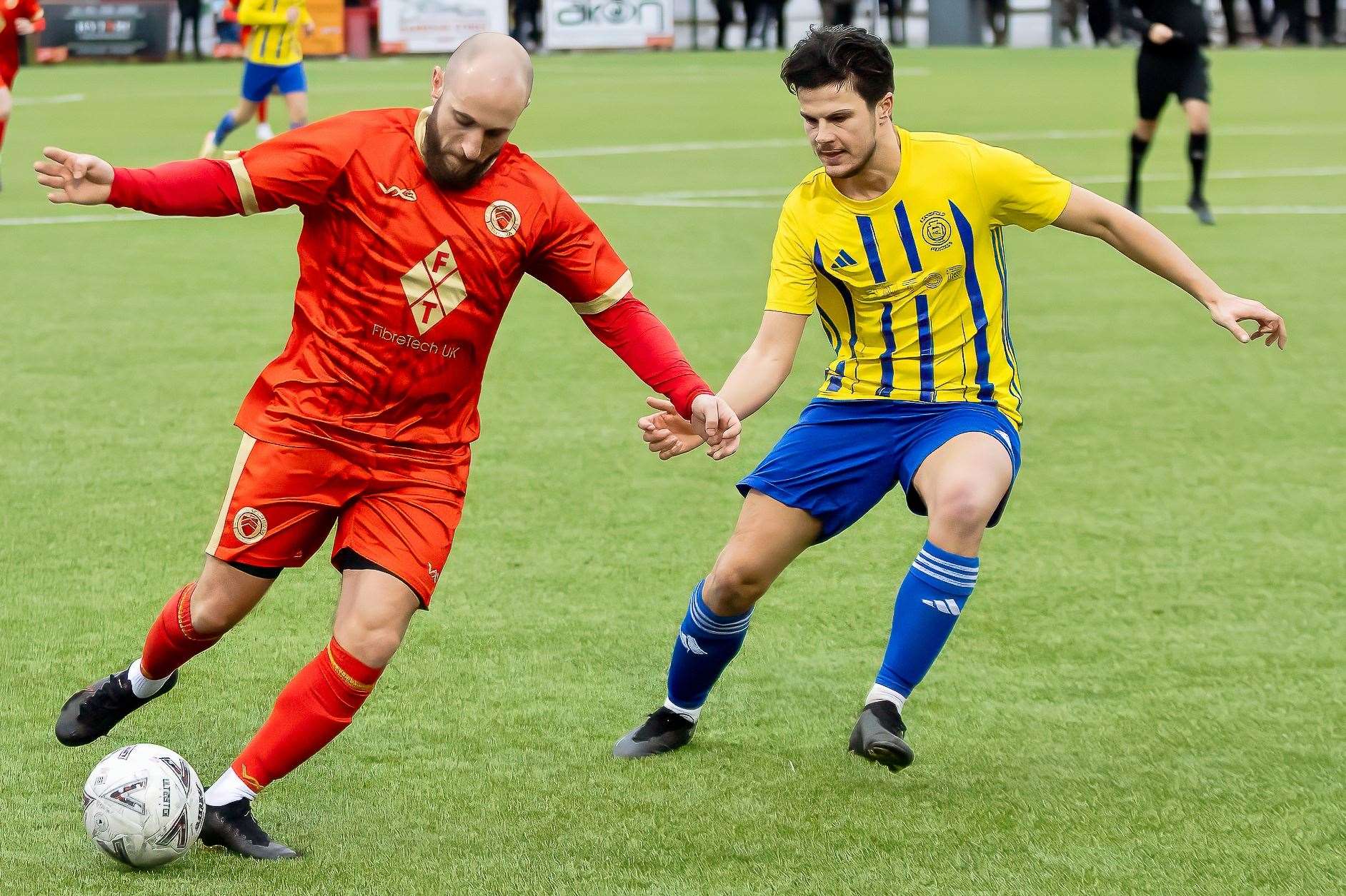 Midfielder Adem Ramadan in possession for Whitstable. Picture: Les Biggs