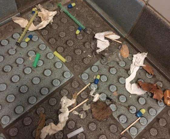 Needles on the floor of the Dane John Gardens public toilets