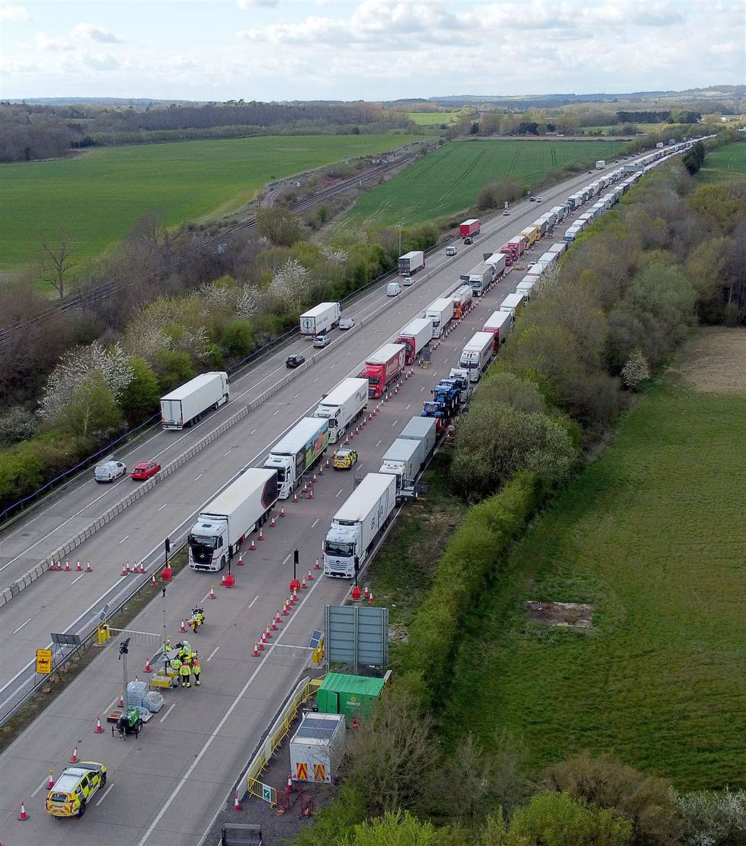 Lorries queue in Operation Brock on the M20 near Ashford in Kent (Gareth Fuller/PA)