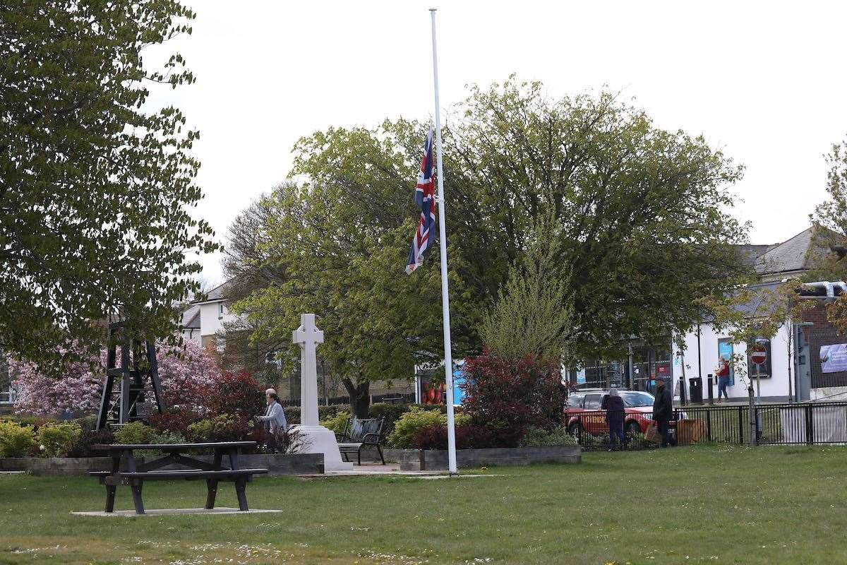 The village Union Flag at half mast