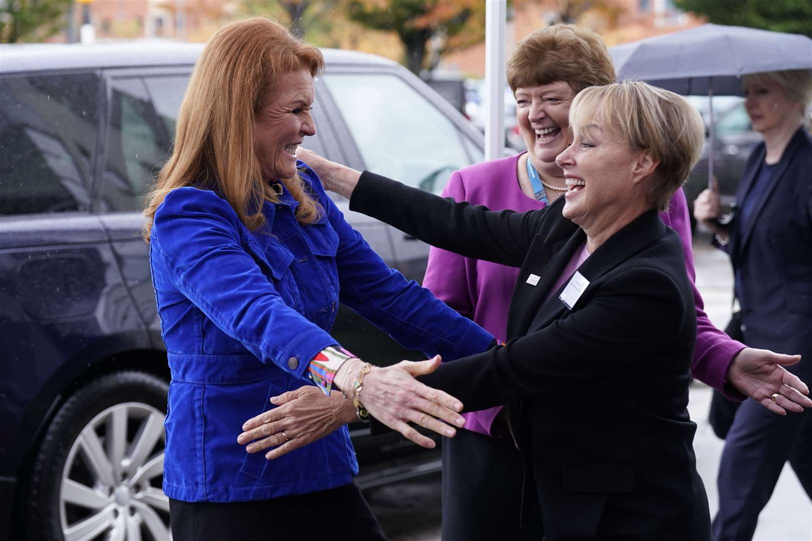 Sarah, Duchess of York with Coronation Street star Sally Dynevor during a visit to the Prevent Breast Cancer headquarters in Manchester (Danny Lawson/PA)