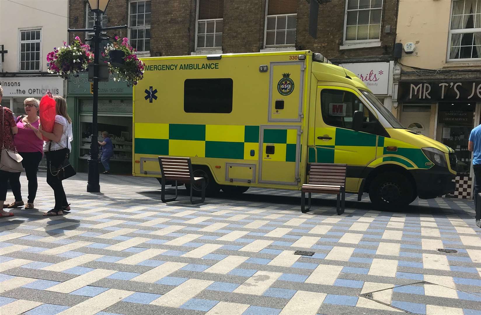 The ambulance on Gabriel's Hill, where a person was injured by a mobility scooter