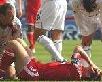 Holland is treated on the pitch against Bolton. Picture: MATT WALKER