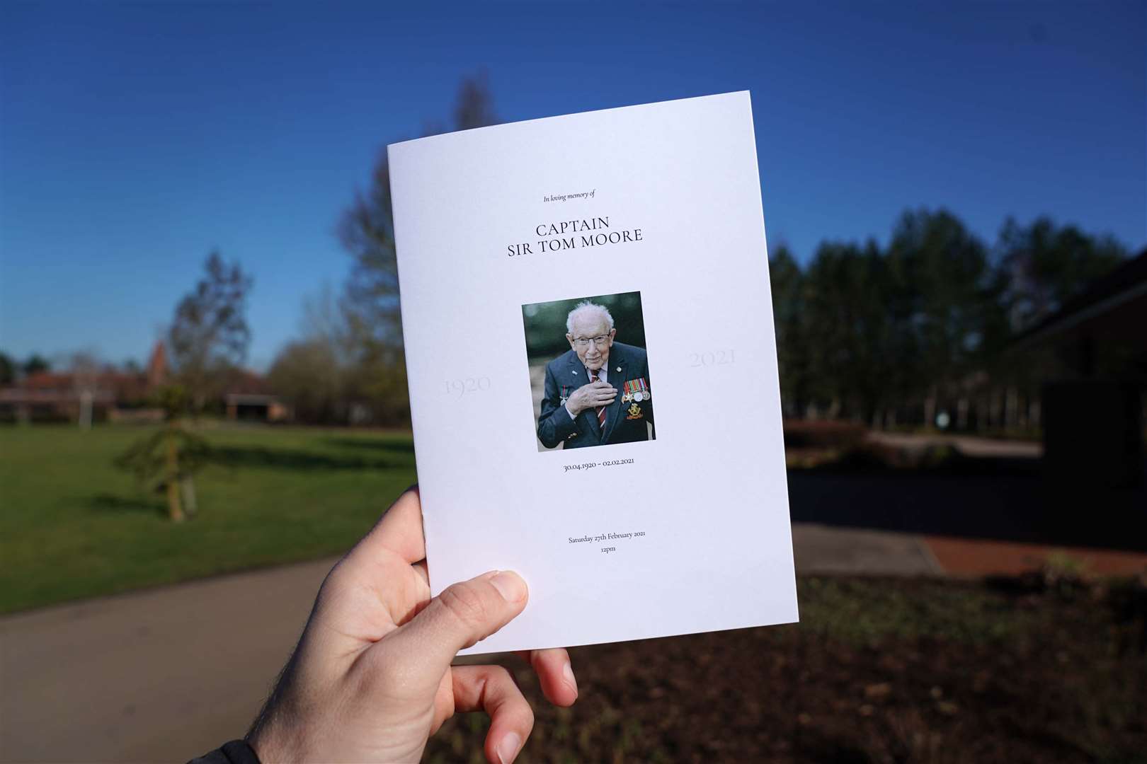 The order of service for the funeral of Captain Sir Tom Moore at Bedford Crematorium (Joe Giddens/PA)