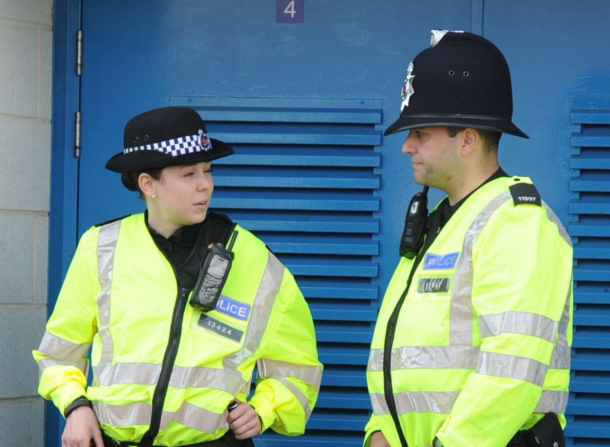 Police on duty at Priestfield during the Gillingham versus Millwall match Picture: Steve Crispe