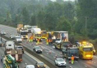 The scene on the M25 near Sevenoaks following a lorry fire. Picture: National Highways