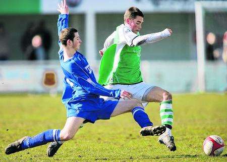 Ashford Town's Ronnie Dolan in action in the 1-0 defeat to Leatherhead