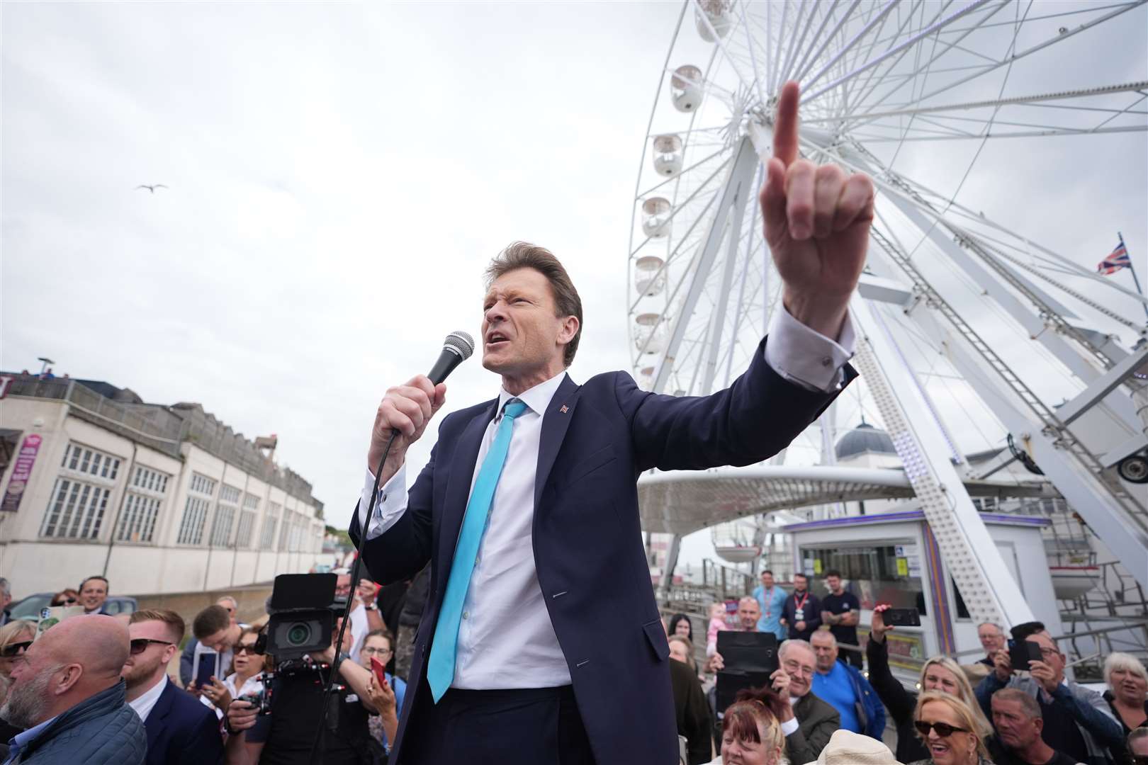 Richard Tice speaks to a crowd in Clacton-on-Sea, Essex, on June 4 (James Manning/PA)