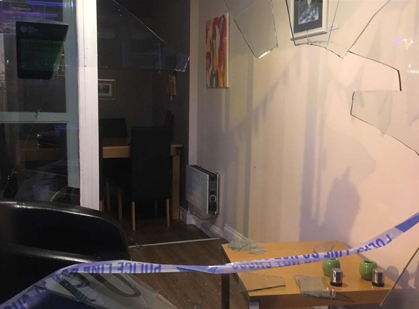 Smashed windows at The Daily Grind Cafe in Ramsgate