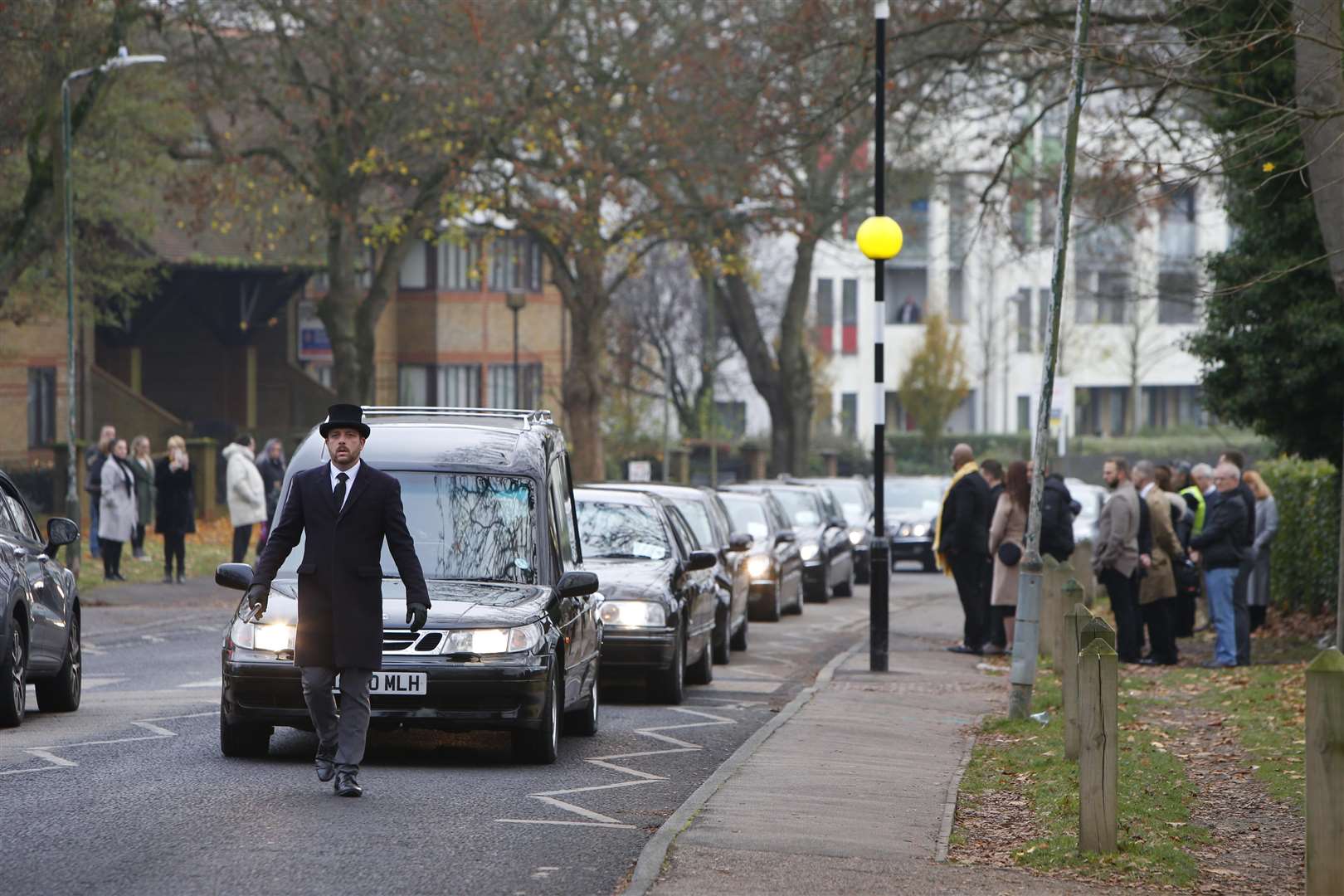 The funeral cortege for Ian Sage arrives at Bob Prowse Health Club